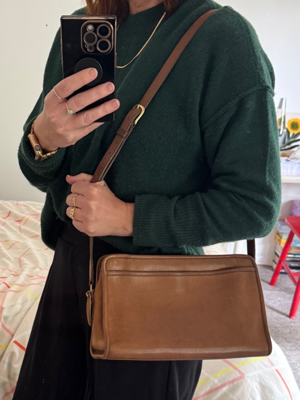 Vintage Coach NYC Era Swagger Bag Tan Leather Crossbody Double Pocket Creed - Picture 3 of 13